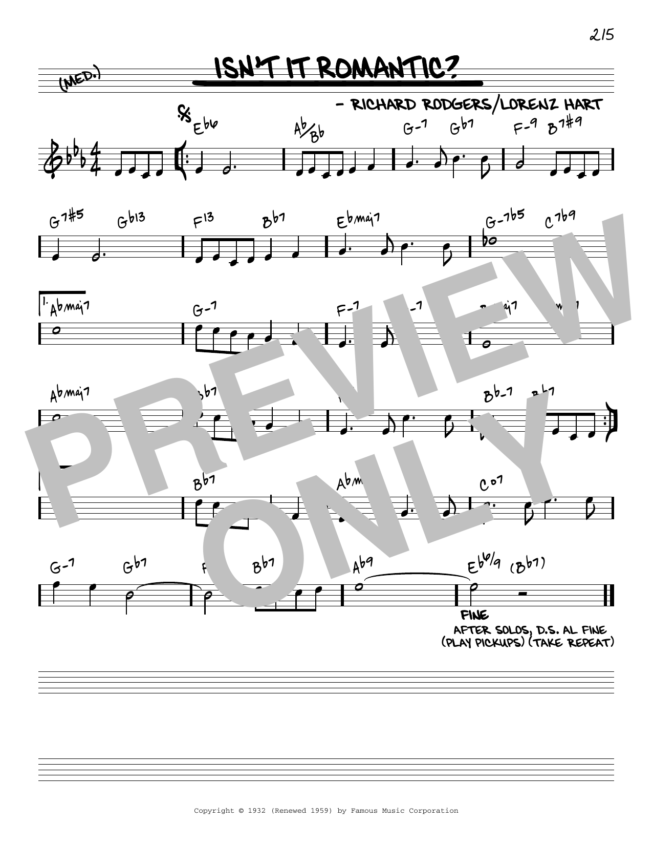Download Rodgers & Hart Isn't It Romantic? [Reharmonized version] (from Love Me Tonight) (arr. Jack Gras Sheet Music and learn how to play Real Book – Melody & Chords PDF digital score in minutes