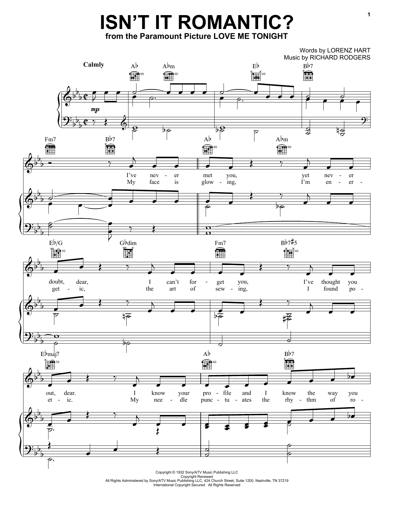 Download Rodgers & Hart Isn't It Romantic? Sheet Music and learn how to play Real Book - Melody, Lyrics & Chords - C Instruments PDF digital score in minutes