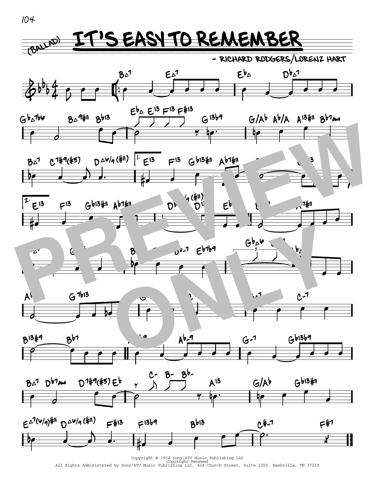 Download Rodgers & Hart It's Easy To Remember (arr. David Hazeltine) Sheet Music and learn how to play Real Book – Enhanced Chords PDF digital score in minutes