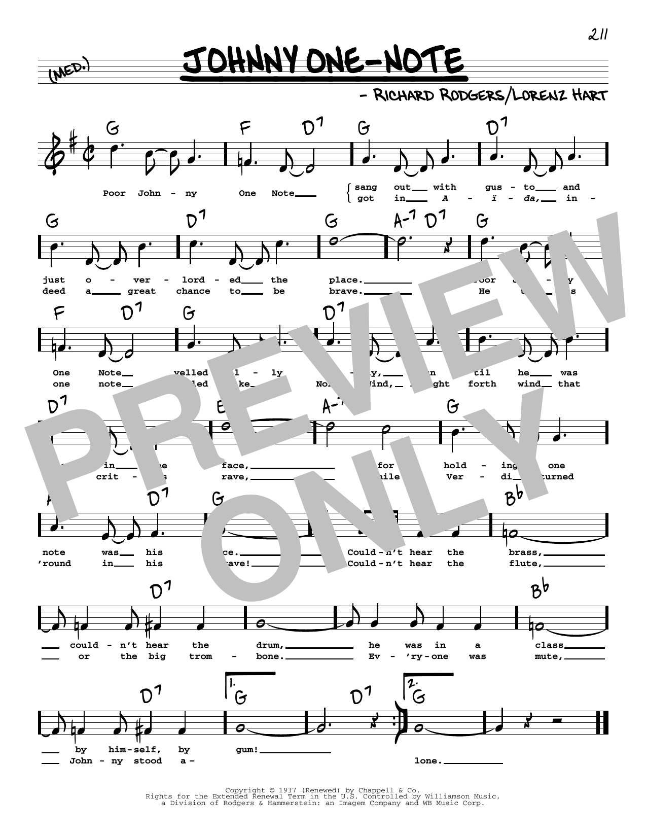 Download Rodgers & Hart Johnny One-Note (High Voice) (from Babes In Arms) Sheet Music and learn how to play Real Book – Melody, Lyrics & Chords PDF digital score in minutes