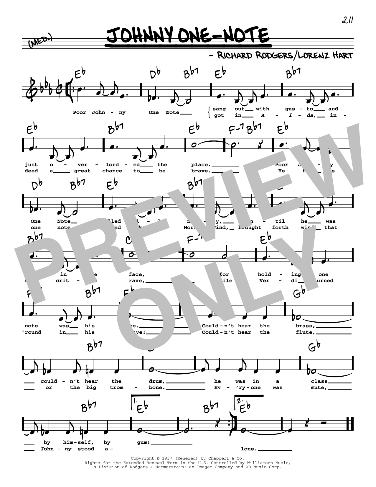 Download Rodgers & Hart Johnny One-Note (Low Voice) Sheet Music and learn how to play Real Book – Melody, Lyrics & Chords PDF digital score in minutes