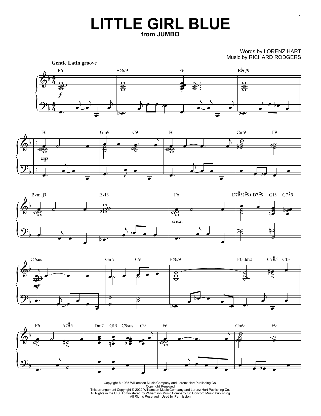 Download Rodgers & Hart Little Girl Blue [Jazz version] (from Jumbo) (arr. Brent Edstrom) Sheet Music and learn how to play Piano Solo PDF digital score in minutes