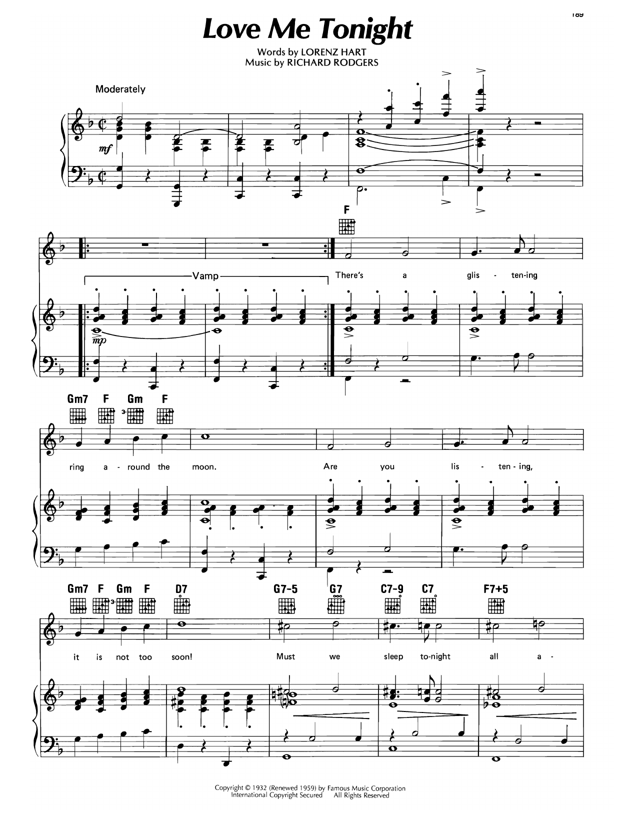 Download Rodgers & Hart Love Me Tonight Sheet Music and learn how to play Piano, Vocal & Guitar Chords (Right-Hand Melody) PDF digital score in minutes