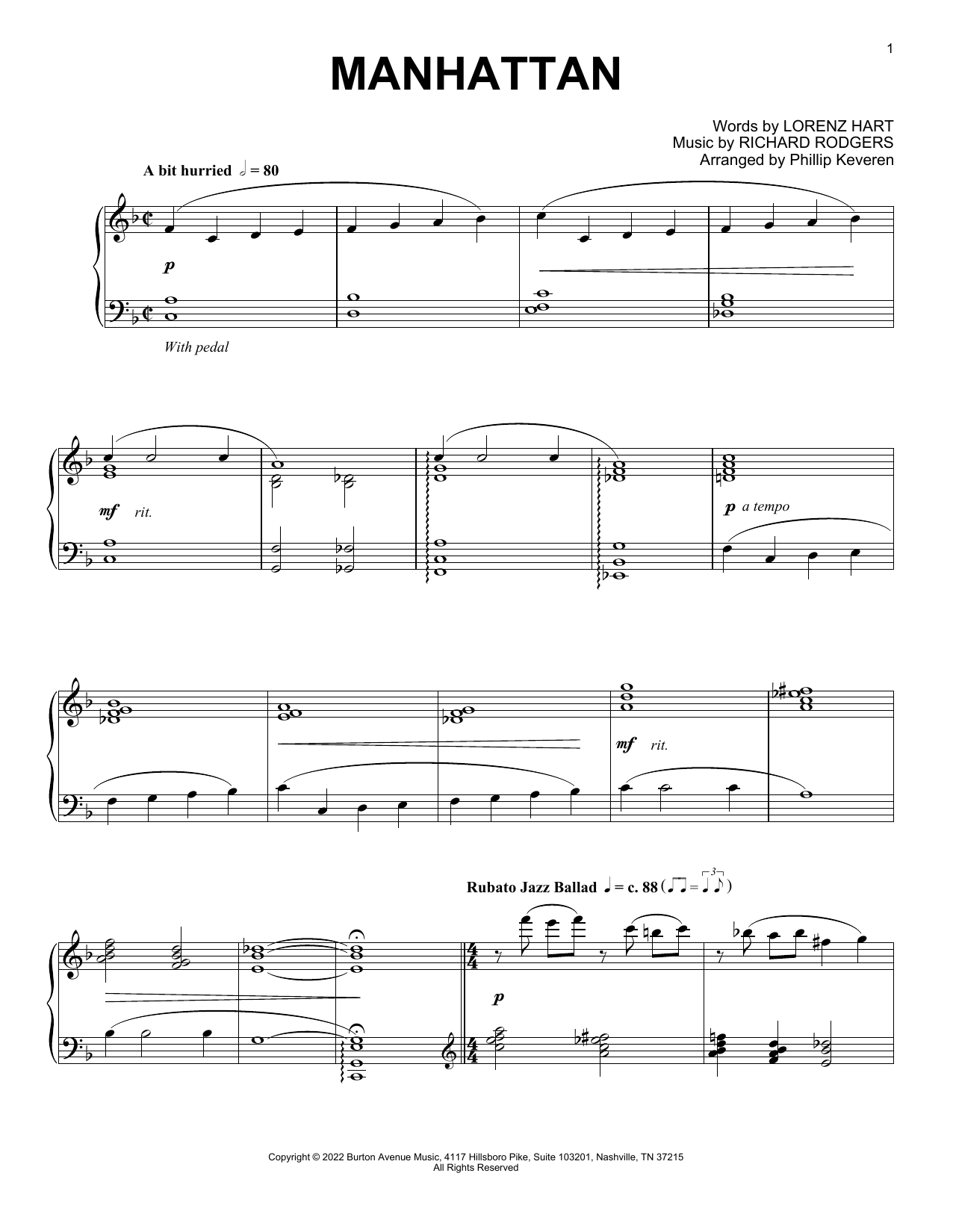 Download Rodgers & Hart Manhattan (arr. Phillip Keveren) Sheet Music and learn how to play Piano Solo PDF digital score in minutes