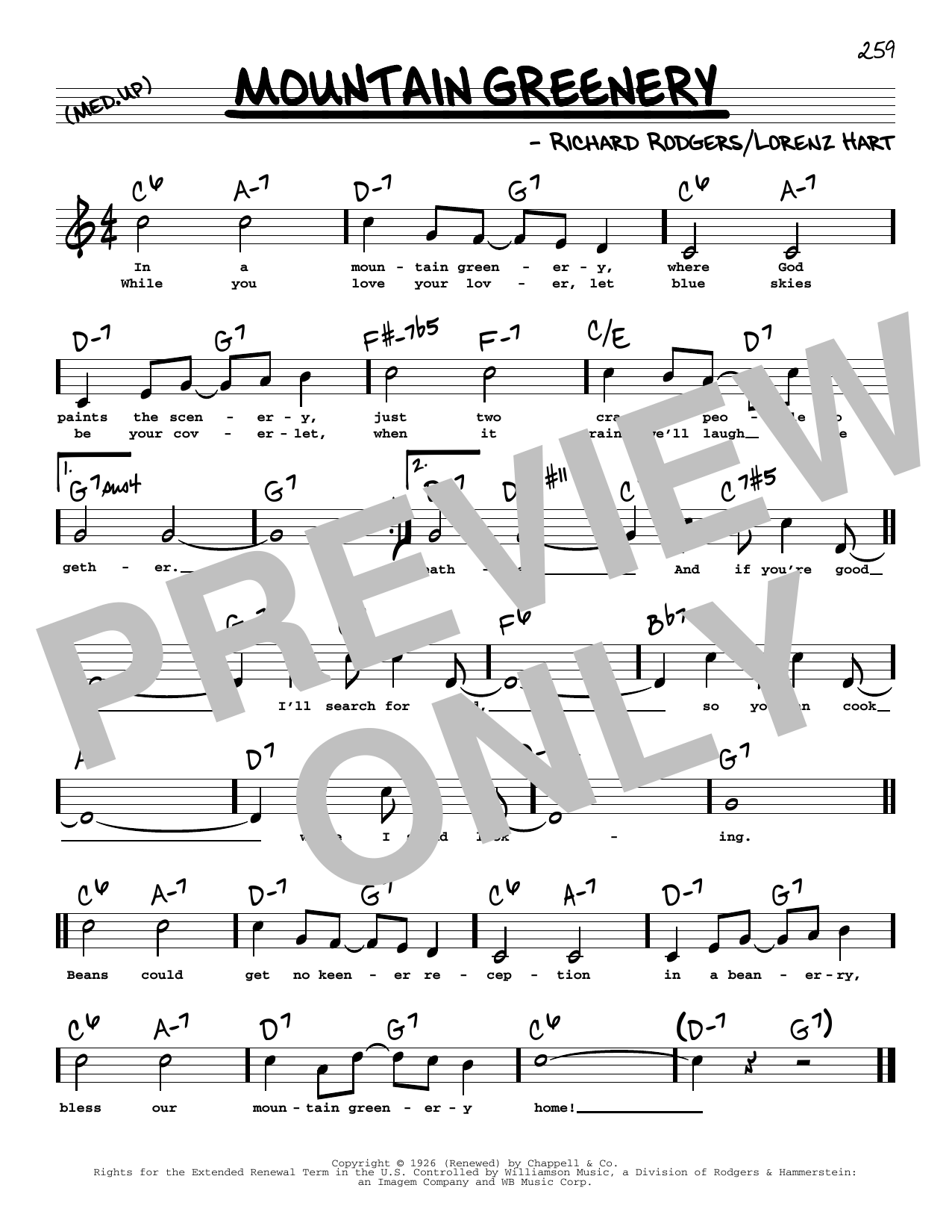 Download Rodgers & Hart Mountain Greenery (High Voice) (from The Garrick Gaieties) Sheet Music and learn how to play Real Book – Melody, Lyrics & Chords PDF digital score in minutes