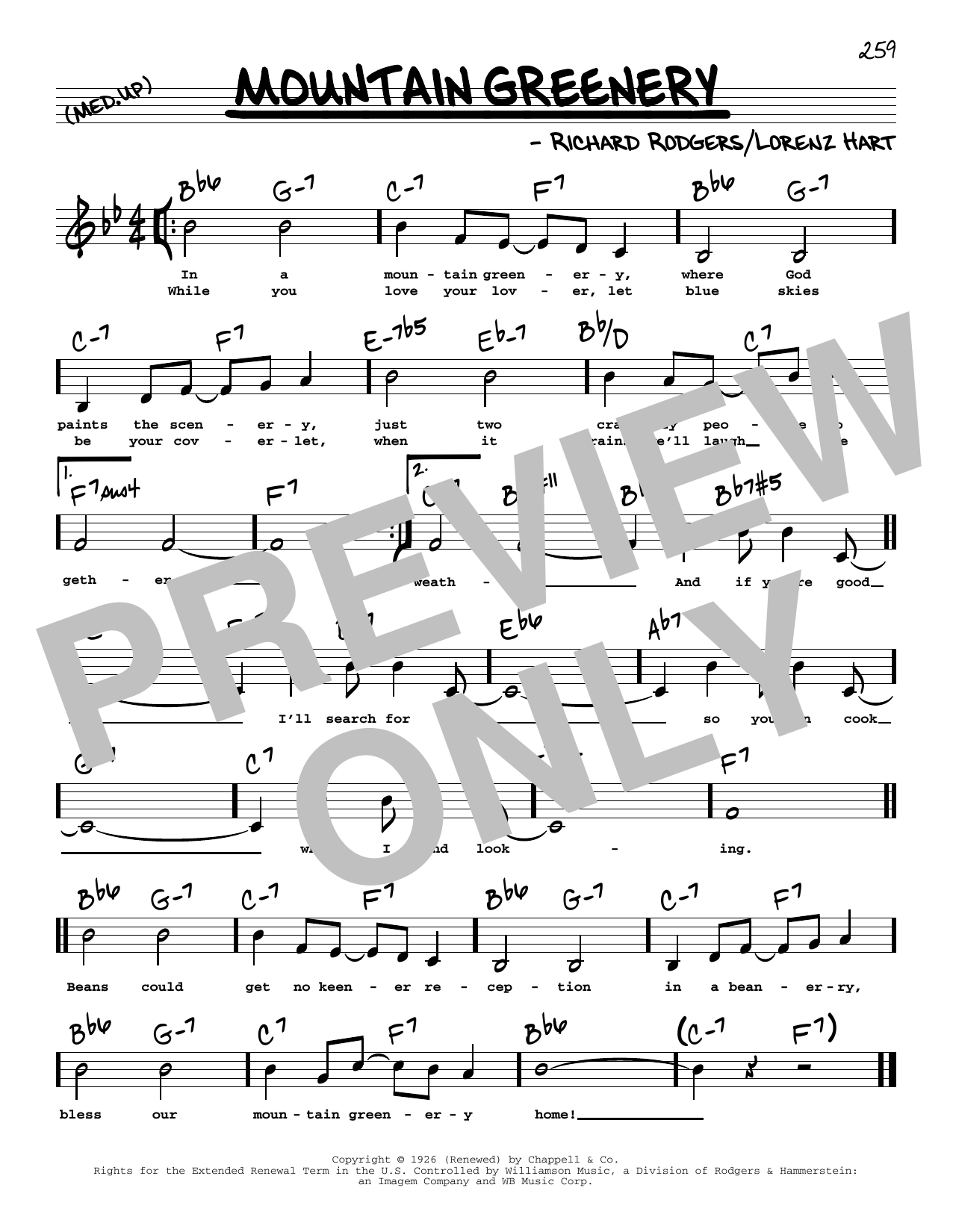 Download Rodgers & Hart Mountain Greenery (Low Voice) Sheet Music and learn how to play Real Book – Melody, Lyrics & Chords PDF digital score in minutes