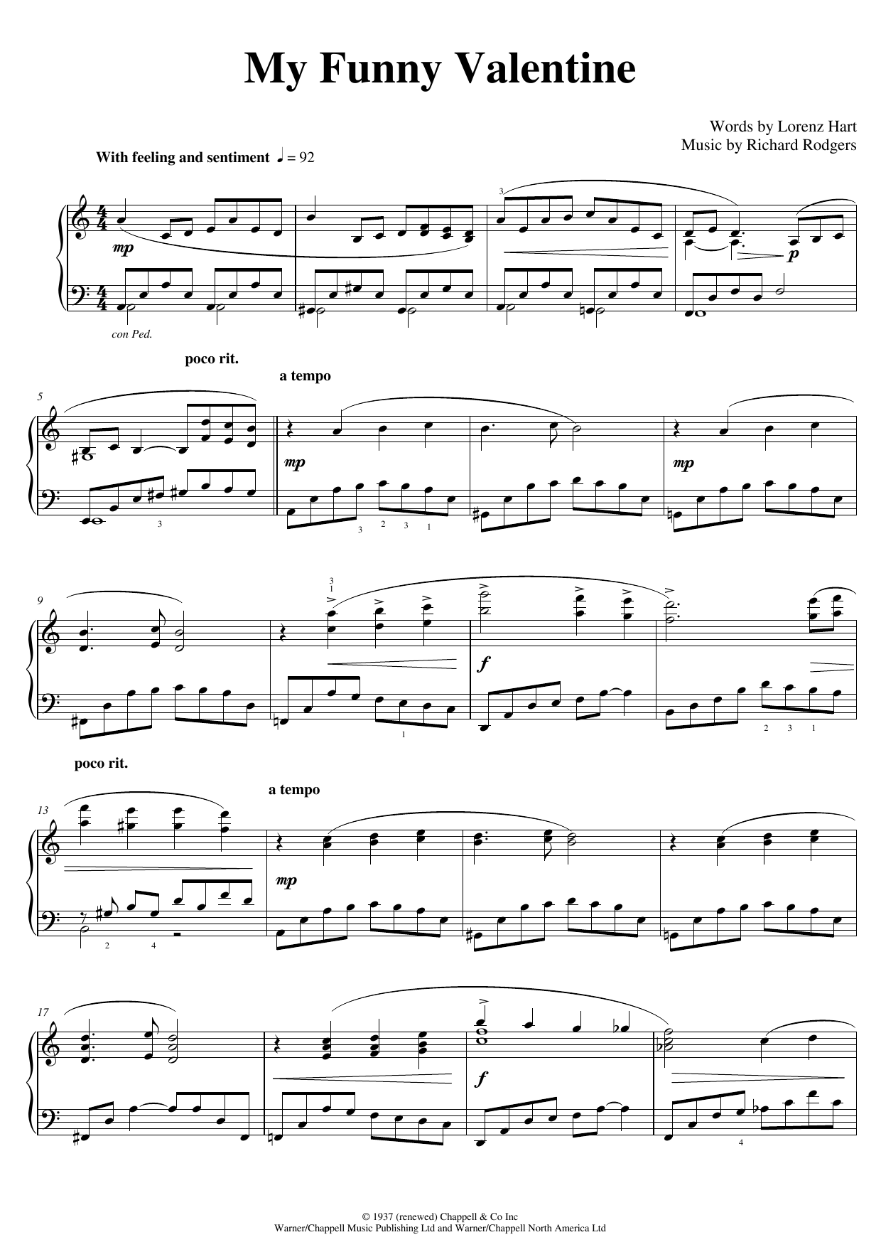 Download Rodgers & Hart My Funny Valentine (arr. Pam Wedgwood) Sheet Music and learn how to play Piano Solo PDF digital score in minutes