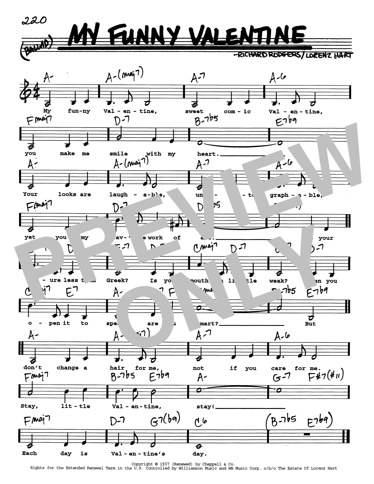 Download Rodgers & Hart My Funny Valentine (Low Voice) Sheet Music and learn how to play Real Book – Melody, Lyrics & Chords PDF digital score in minutes