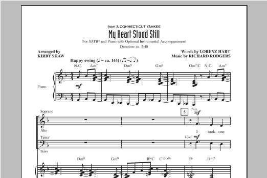 Download Rodgers & Hart My Heart Stood Still (arr. Kirby Shaw) Sheet Music and learn how to play SAB PDF digital score in minutes