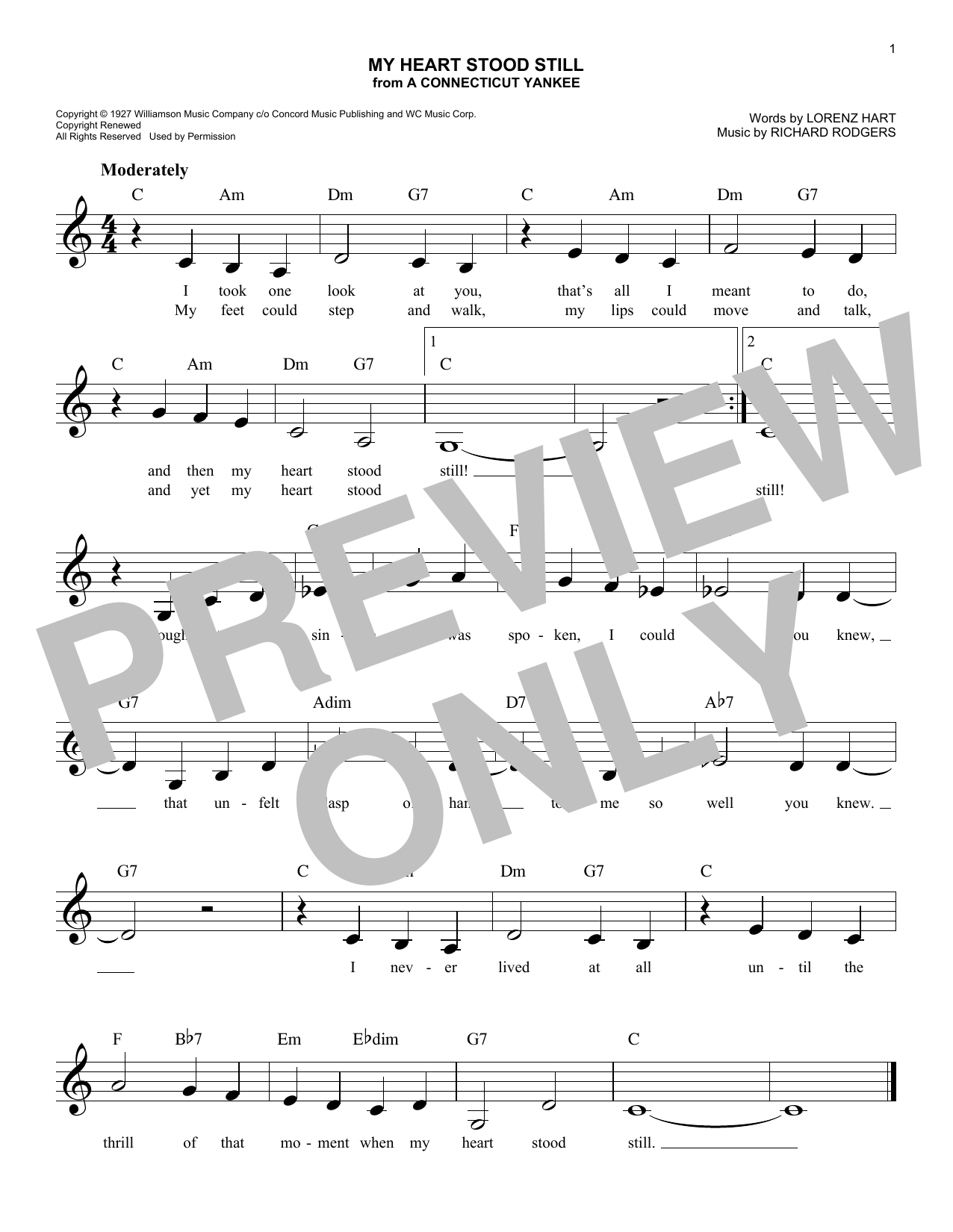 Download Rodgers & Hart My Heart Stood Still (from A Connecticut Yankee) Sheet Music and learn how to play Lead Sheet / Fake Book PDF digital score in minutes