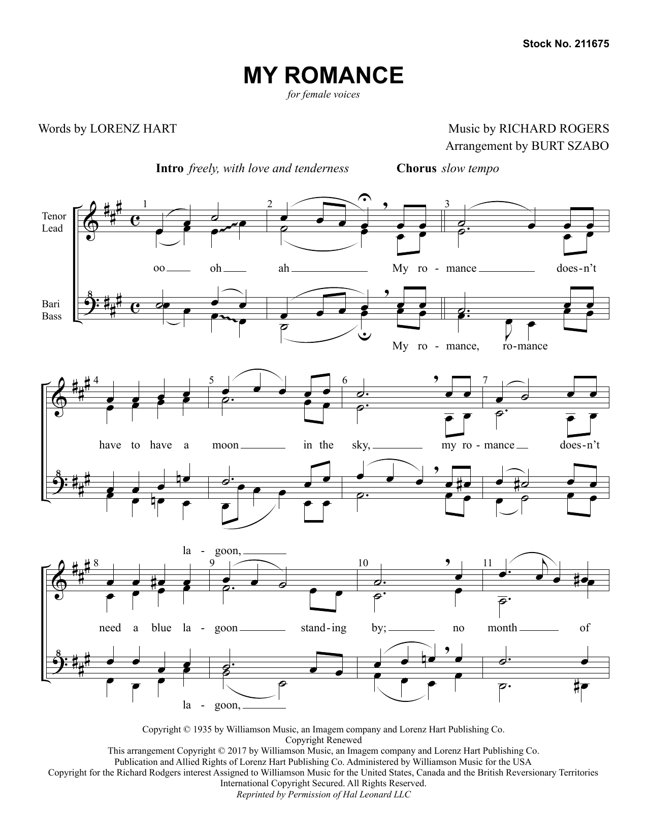 Download Rodgers & Hart My Romance (arr. Burt Szabo) Sheet Music and learn how to play TTBB Choir PDF digital score in minutes