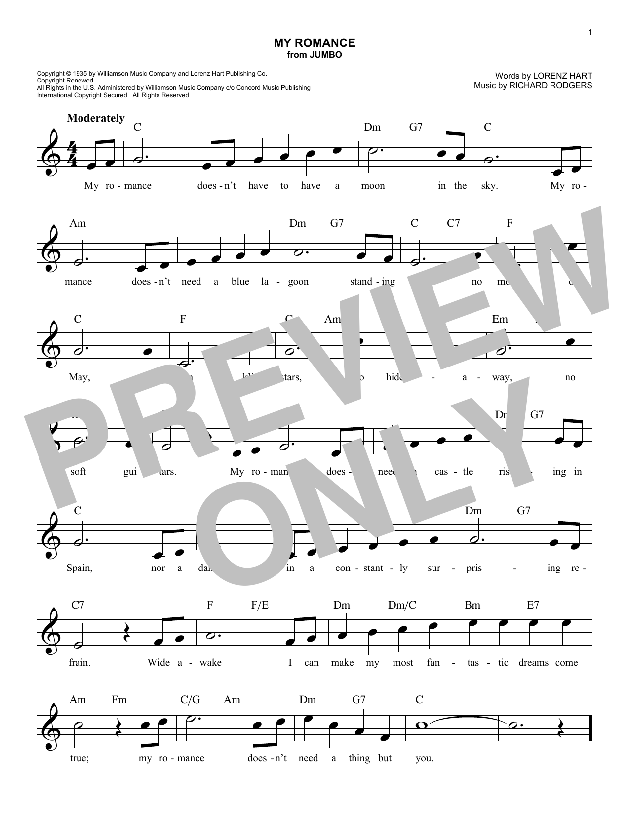 Download Rodgers & Hart My Romance (from Jumbo) Sheet Music and learn how to play Lead Sheet / Fake Book PDF digital score in minutes