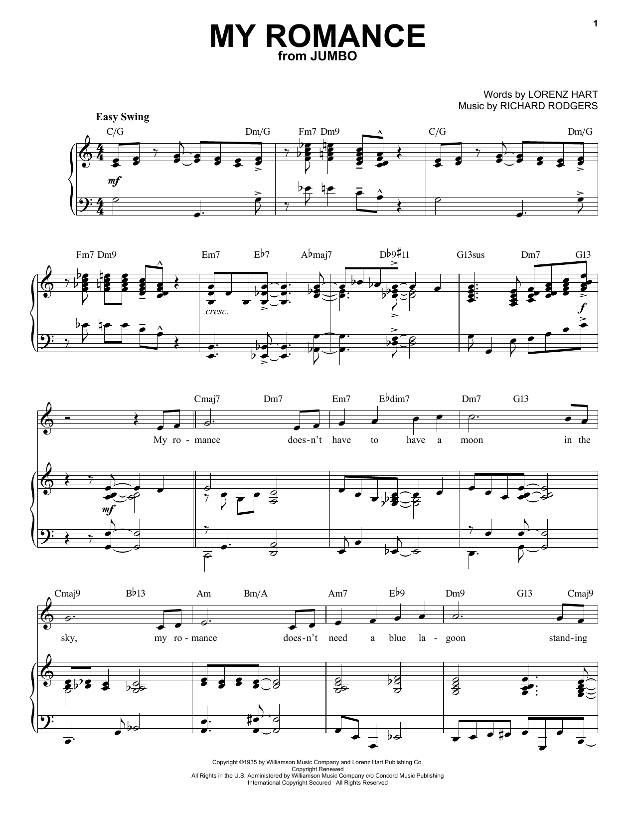 Download Rodgers & Hart My Romance [Jazz version] (from Jumbo) (arr. Brent Edstrom) Sheet Music and learn how to play Piano & Vocal PDF digital score in minutes