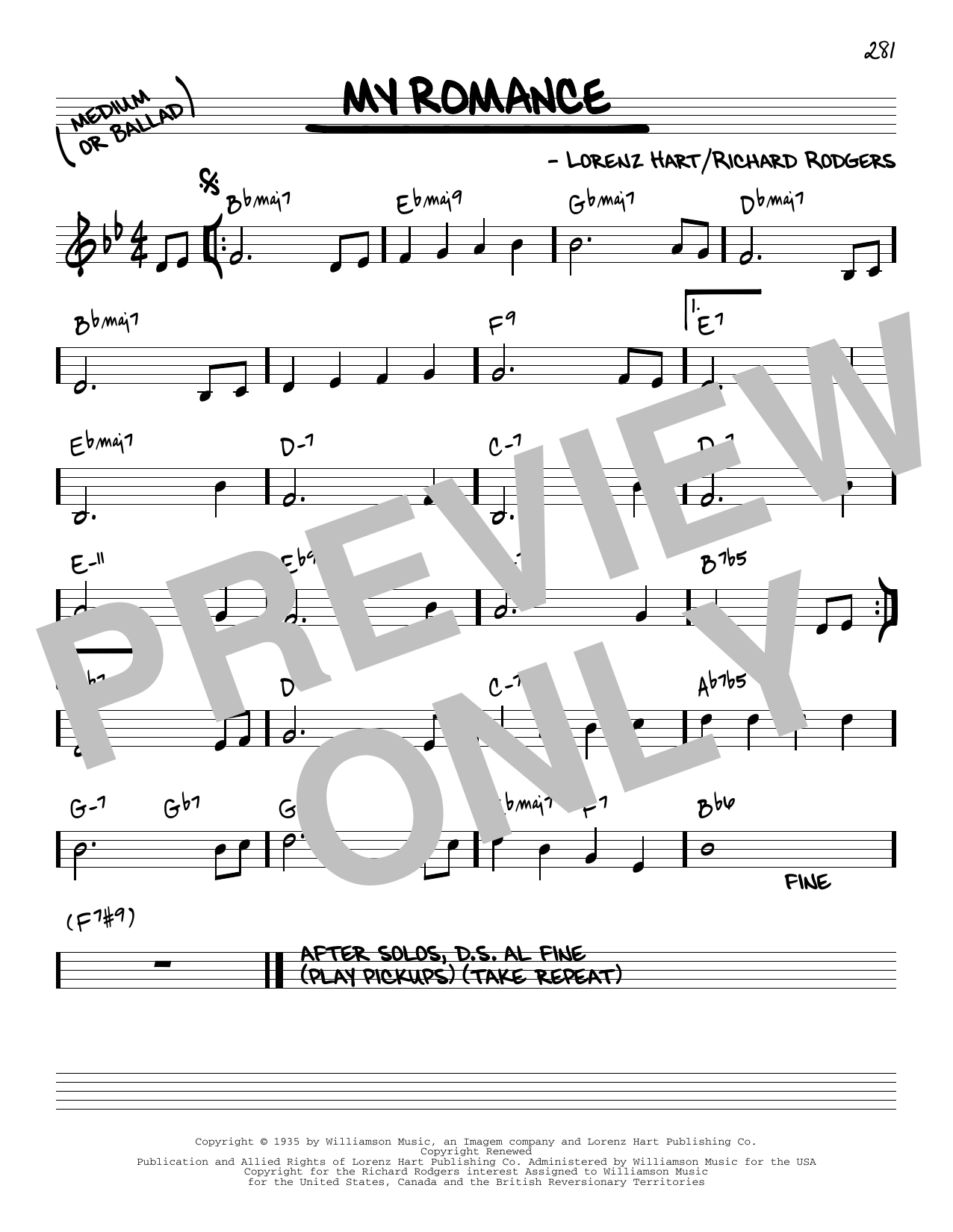 Download Rodgers & Hart My Romance [Reharmonized version] (from Jumbo) (arr. Jack Grassel) Sheet Music and learn how to play Real Book – Melody & Chords PDF digital score in minutes