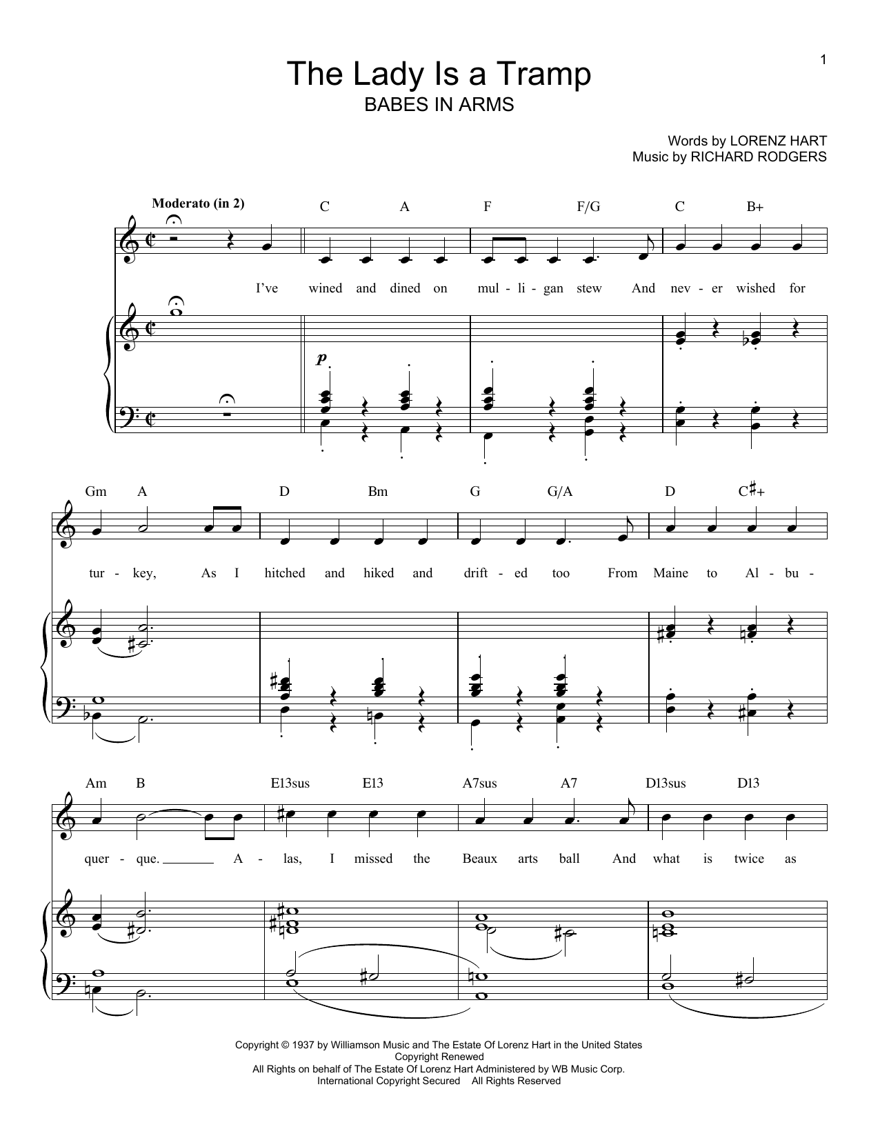 Download Rodgers & Hart The Lady Is A Tramp Sheet Music and learn how to play Real Book - Melody, Lyrics & Chords - C Instruments PDF digital score in minutes