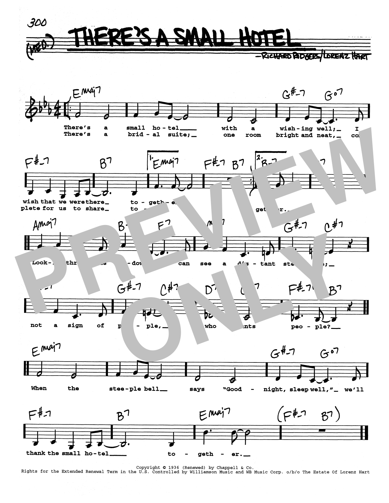 Download Rodgers & Hart There's A Small Hotel (Low Voice) Sheet Music and learn how to play Real Book – Melody, Lyrics & Chords PDF digital score in minutes