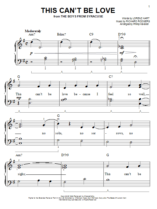 Download Rodgers & Hart This Can't Be Love Sheet Music and learn how to play Easy Piano PDF digital score in minutes