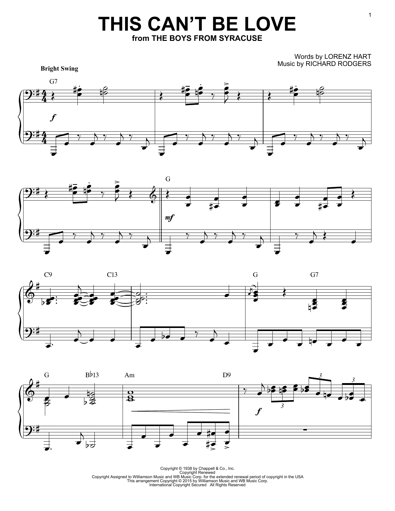 Download Rodgers & Hart This Can't Be Love Sheet Music and learn how to play Piano PDF digital score in minutes