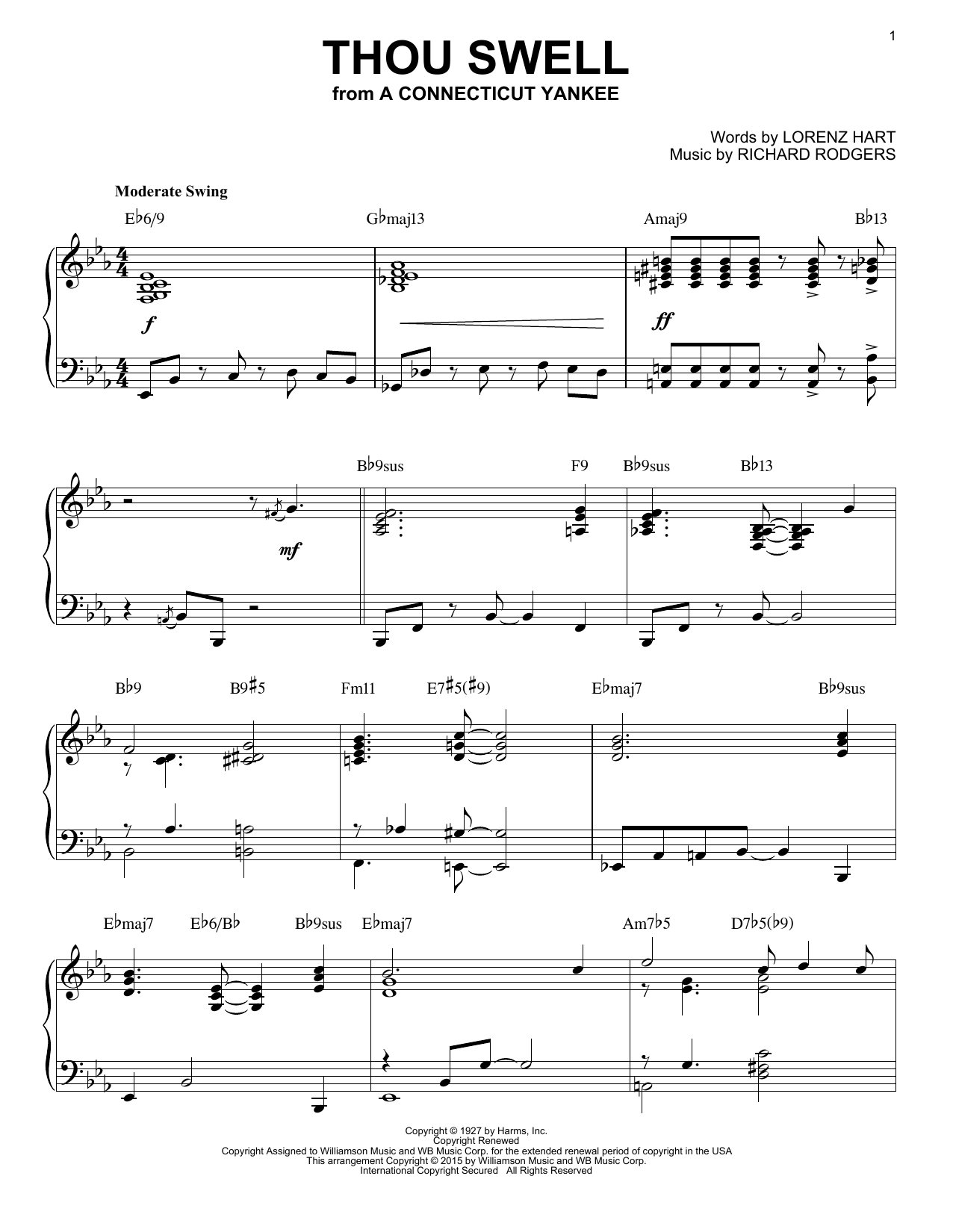 Download Rodgers & Hart Thou Swell Sheet Music and learn how to play Piano PDF digital score in minutes