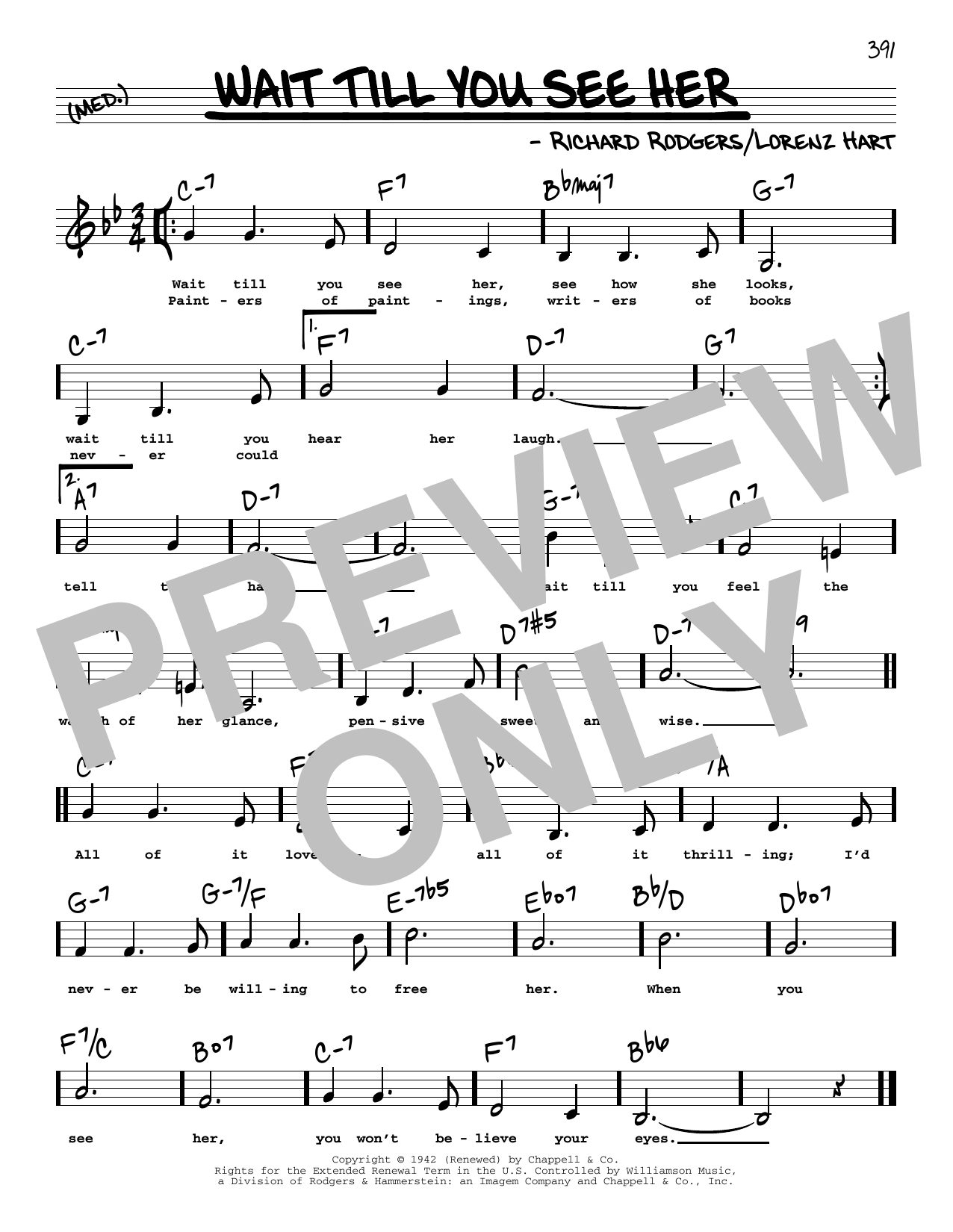 Download Rodgers & Hart Wait Till You See Her (Low Voice) Sheet Music and learn how to play Real Book – Melody, Lyrics & Chords PDF digital score in minutes