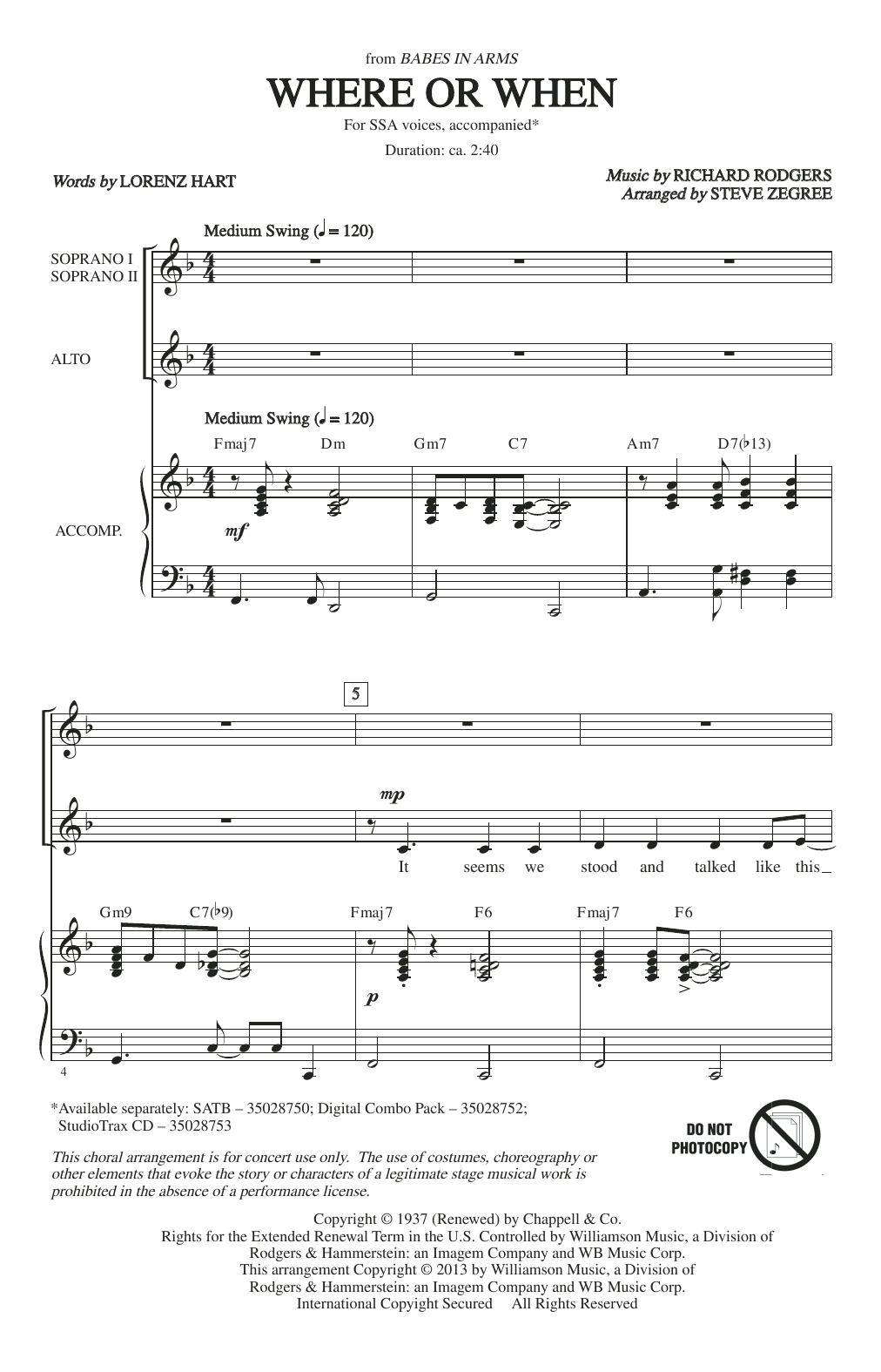 Download Rodgers & Hart Where Or When (from Babes In Arms) (arr. Steve Zegree) Sheet Music and learn how to play SSA Choir PDF digital score in minutes
