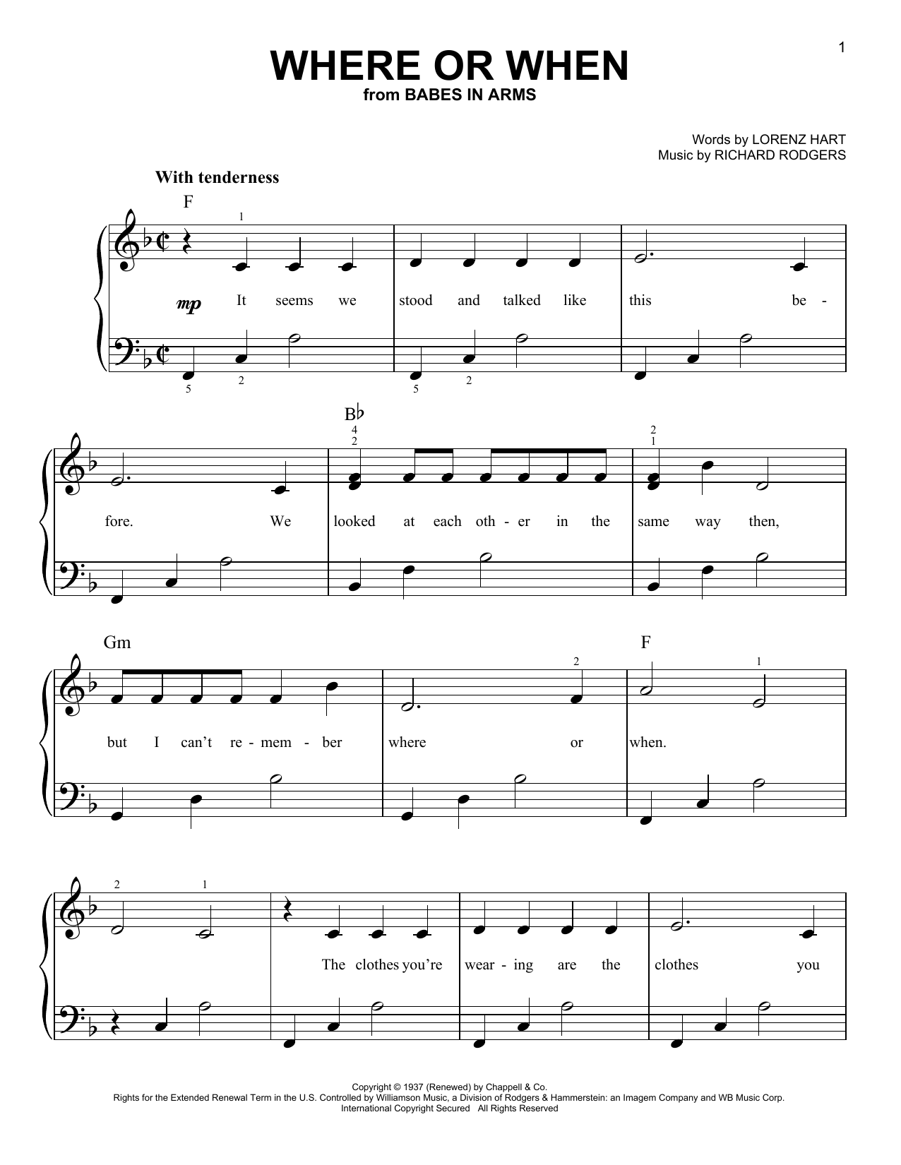 Download Rodgers & Hart Where Or When Sheet Music and learn how to play Easy Piano PDF digital score in minutes