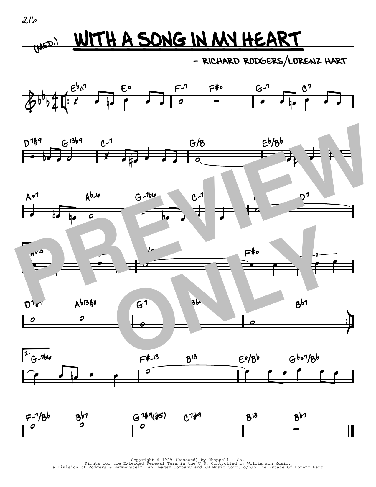 Download Rodgers & Hart With A Song In My Heart (arr. David Hazeltine) Sheet Music and learn how to play Real Book – Enhanced Chords PDF digital score in minutes