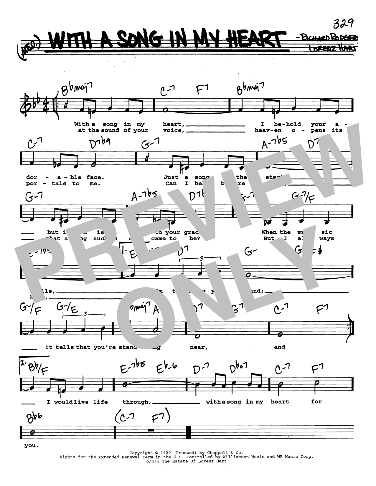 Download Rodgers & Hart With A Song In My Heart (Low Voice) Sheet Music and learn how to play Real Book – Melody, Lyrics & Chords PDF digital score in minutes