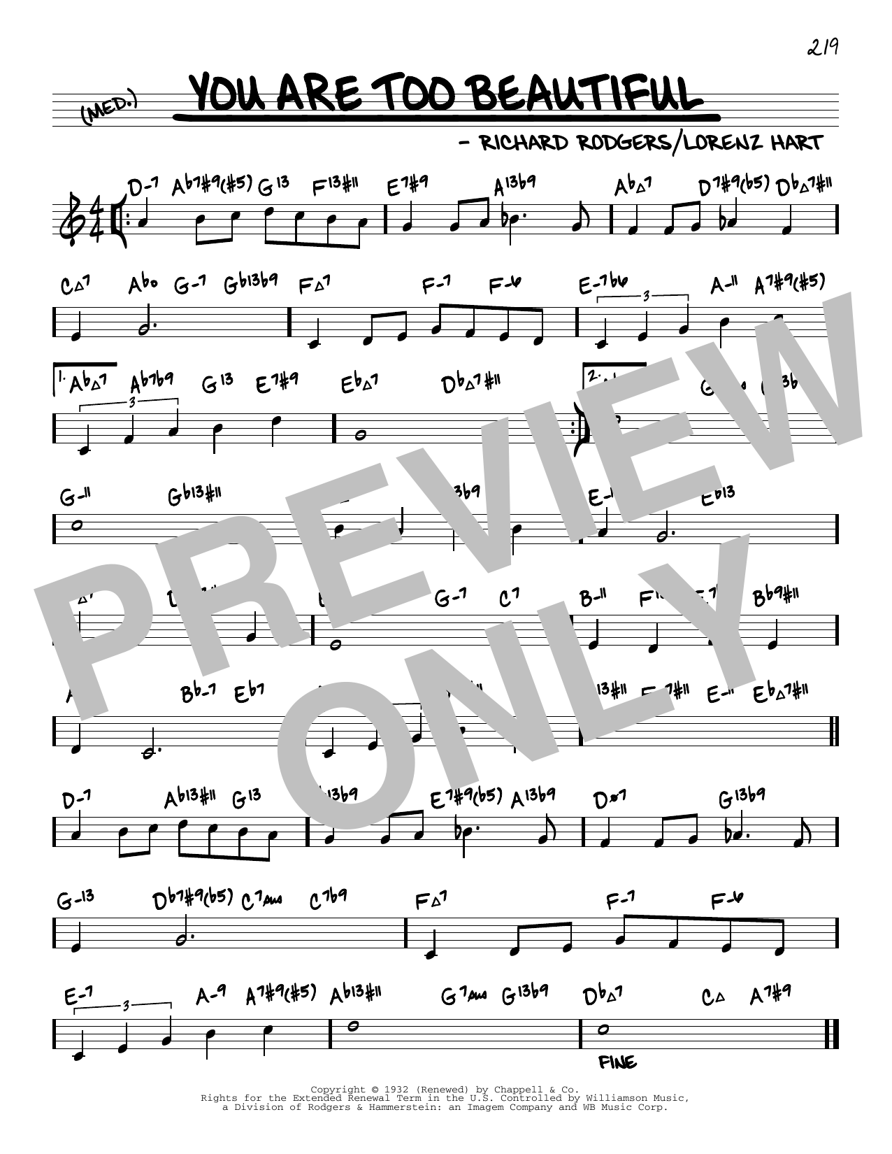 Download Rodgers & Hart You Are Too Beautiful (arr. David Hazeltine) Sheet Music and learn how to play Real Book – Enhanced Chords PDF digital score in minutes