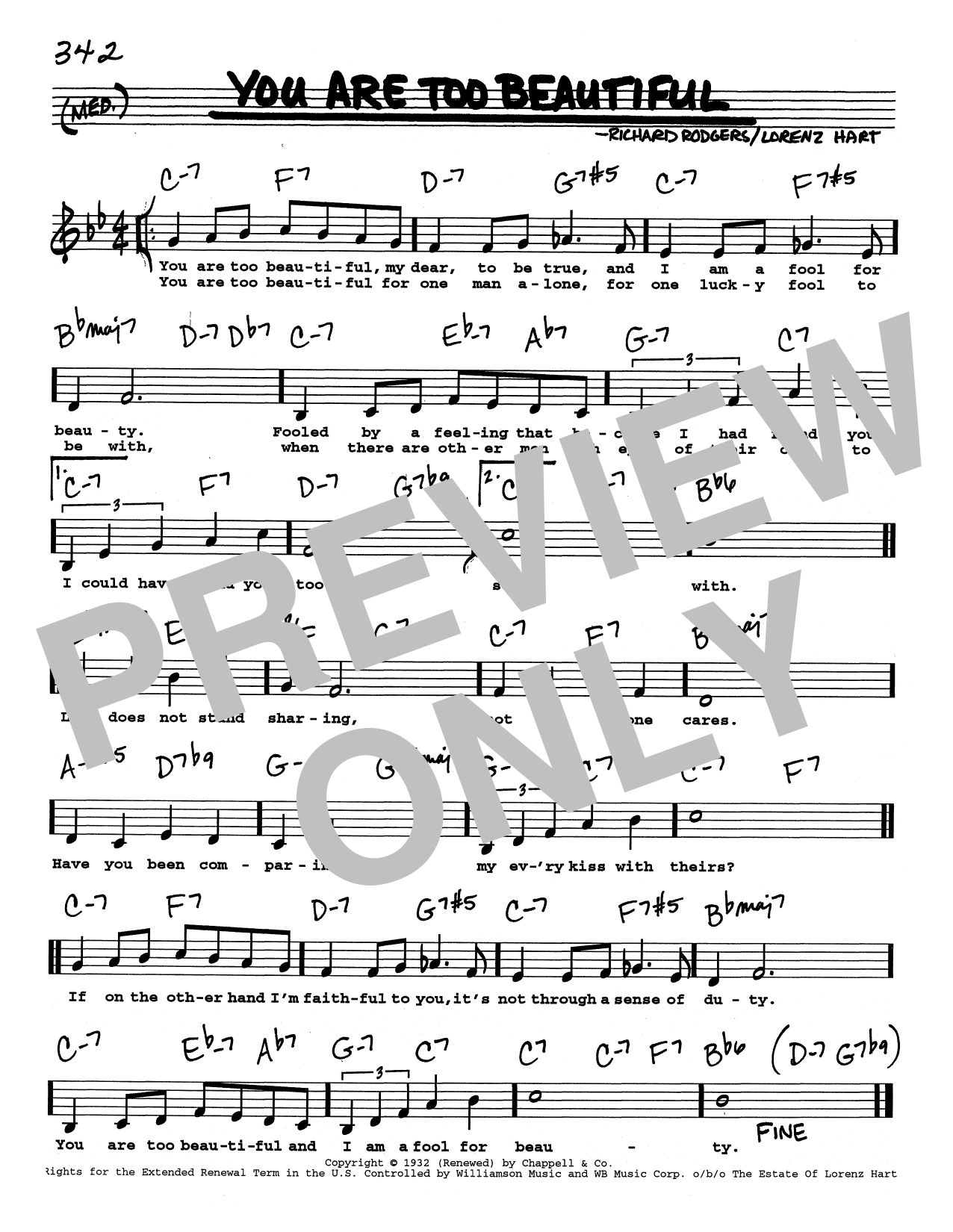 Download Rodgers & Hart You Are Too Beautiful (Low Voice) Sheet Music and learn how to play Real Book – Melody, Lyrics & Chords PDF digital score in minutes