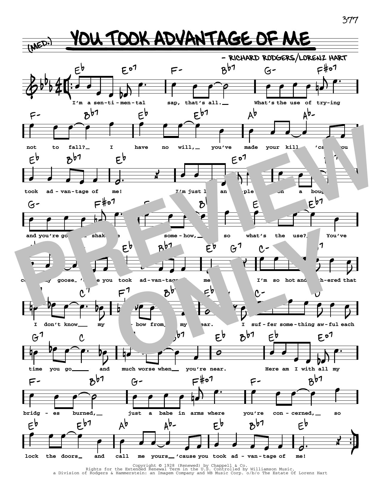Download Rodgers & Hart You Took Advantage Of Me (arr. Robert Rawlins) Sheet Music and learn how to play Real Book – Melody, Lyrics & Chords PDF digital score in minutes