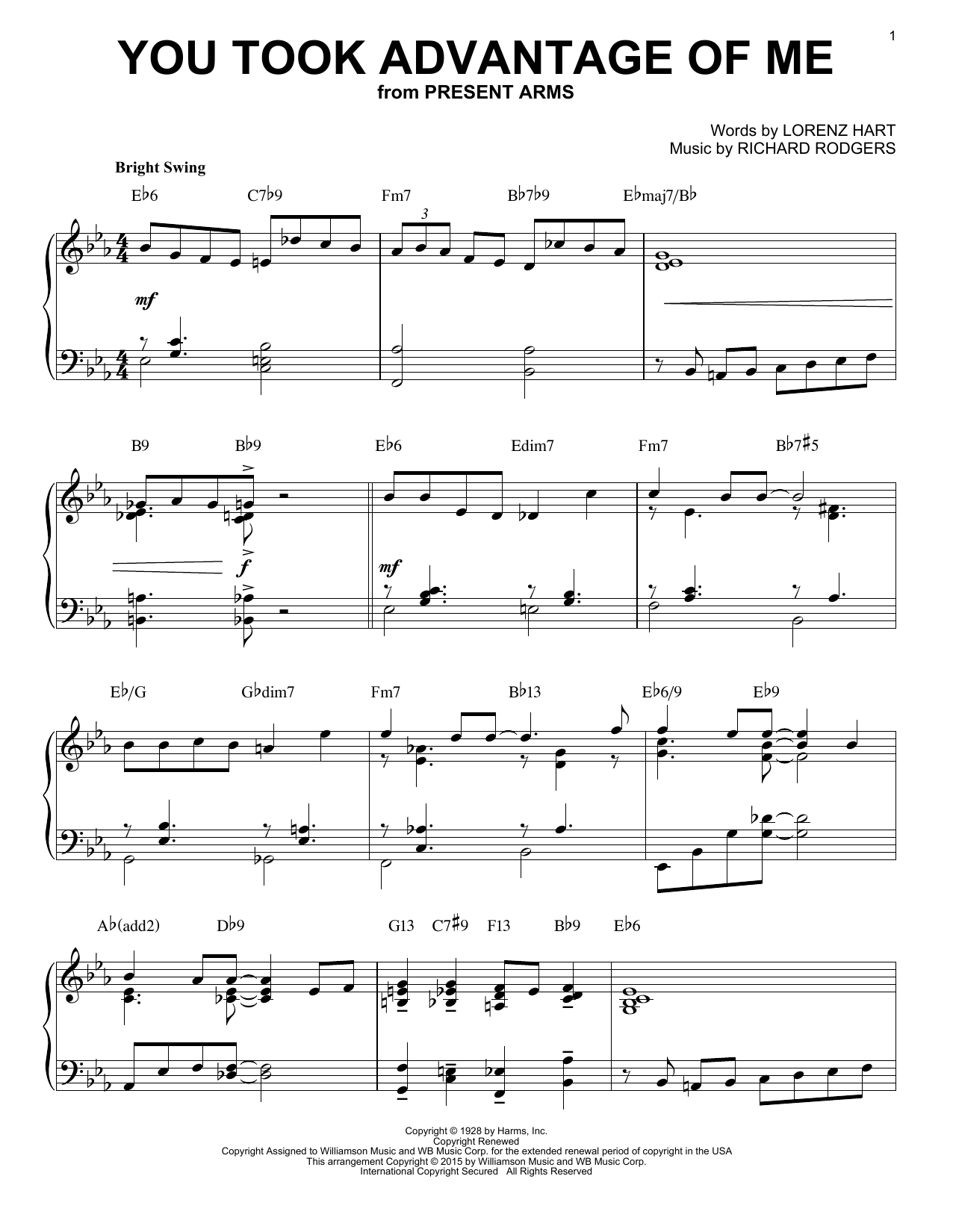 Download Rodgers & Hart You Took Advantage Of Me Sheet Music and learn how to play Piano PDF digital score in minutes