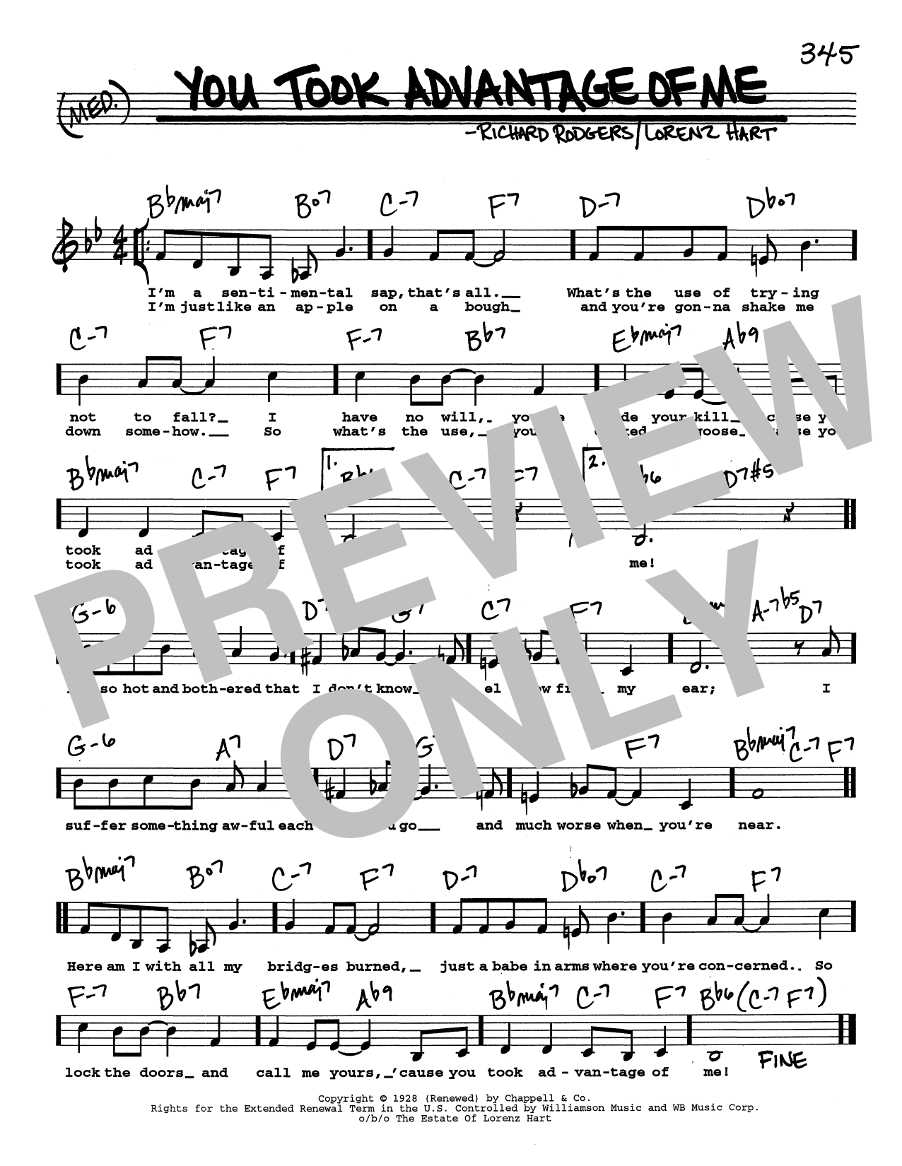 Download Rodgers & Hart You Took Advantage Of Me (Low Voice) Sheet Music and learn how to play Real Book – Melody, Lyrics & Chords PDF digital score in minutes