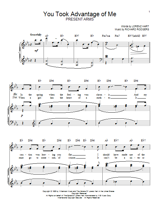 Download Rodgers & Hart You Took Advantage Of Me Sheet Music and learn how to play Real Book - Melody & Chords - Eb Instruments PDF digital score in minutes
