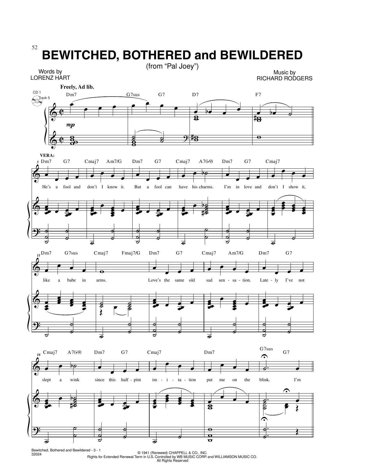 Download Rodgers & Hart Bewitched (from Pal Joey) Sheet Music and learn how to play Piano & Vocal PDF digital score in minutes