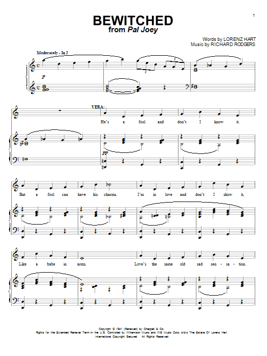 Download Rodgers & Hart Bewitched Sheet Music and learn how to play Piano, Vocal & Guitar (Right-Hand Melody) PDF digital score in minutes