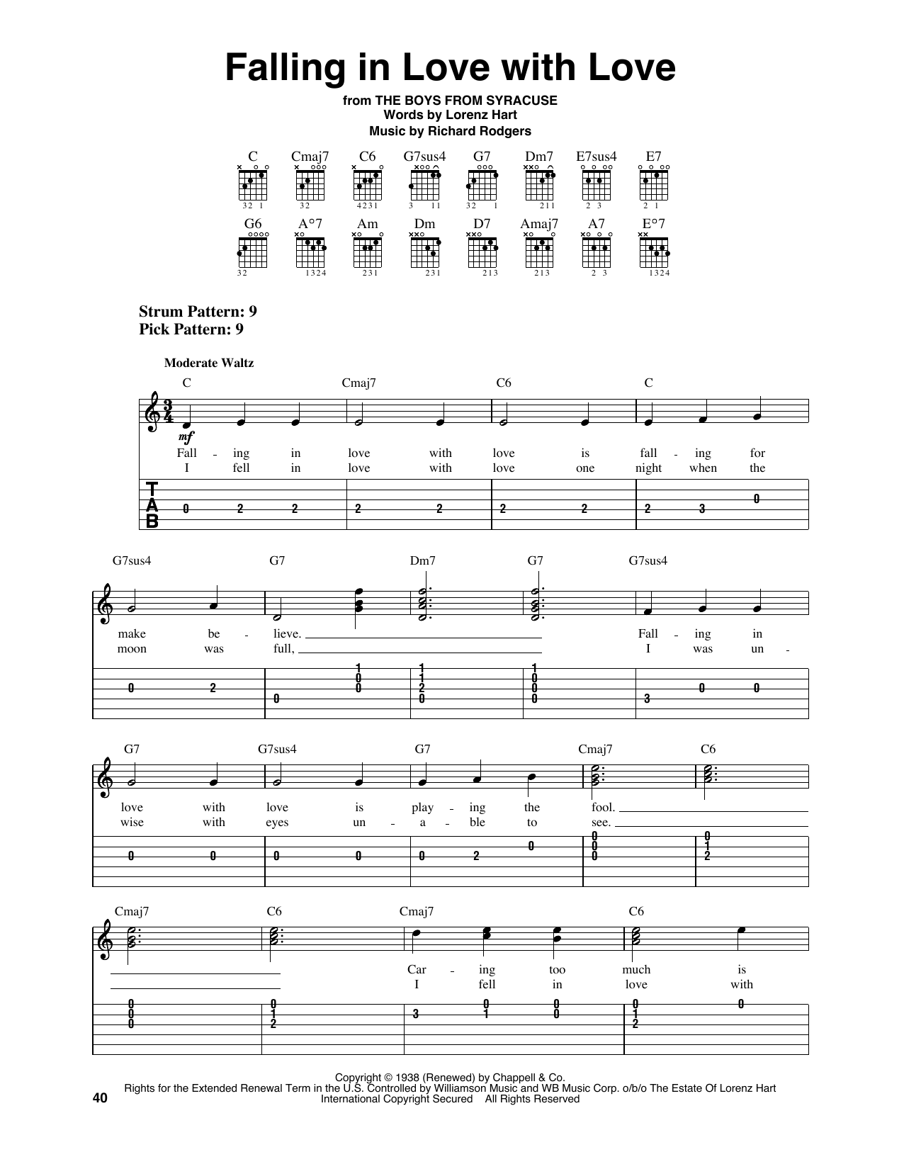 Download Rodgers & Hart Falling In Love With Love (from The Boys From Syracuse) Sheet Music and learn how to play Easy Guitar Tab PDF digital score in minutes