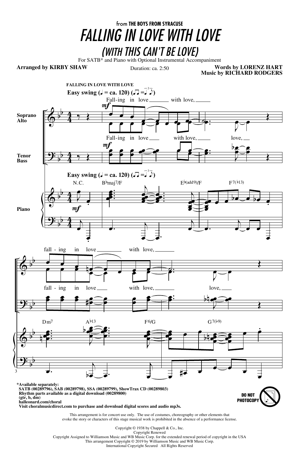 Download Rodgers & Hart Falling In Love With Love (with This Can't Be Love) (arr. Kirby Shaw) Sheet Music and learn how to play SATB Choir PDF digital score in minutes