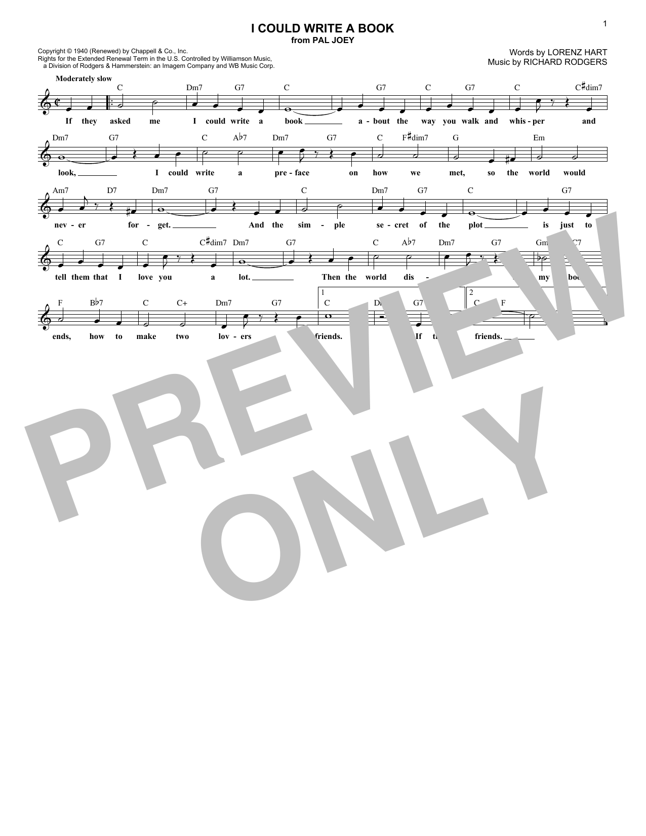 Download Richard Rodgers I Could Write A Book Sheet Music and learn how to play Melody Line, Lyrics & Chords PDF digital score in minutes