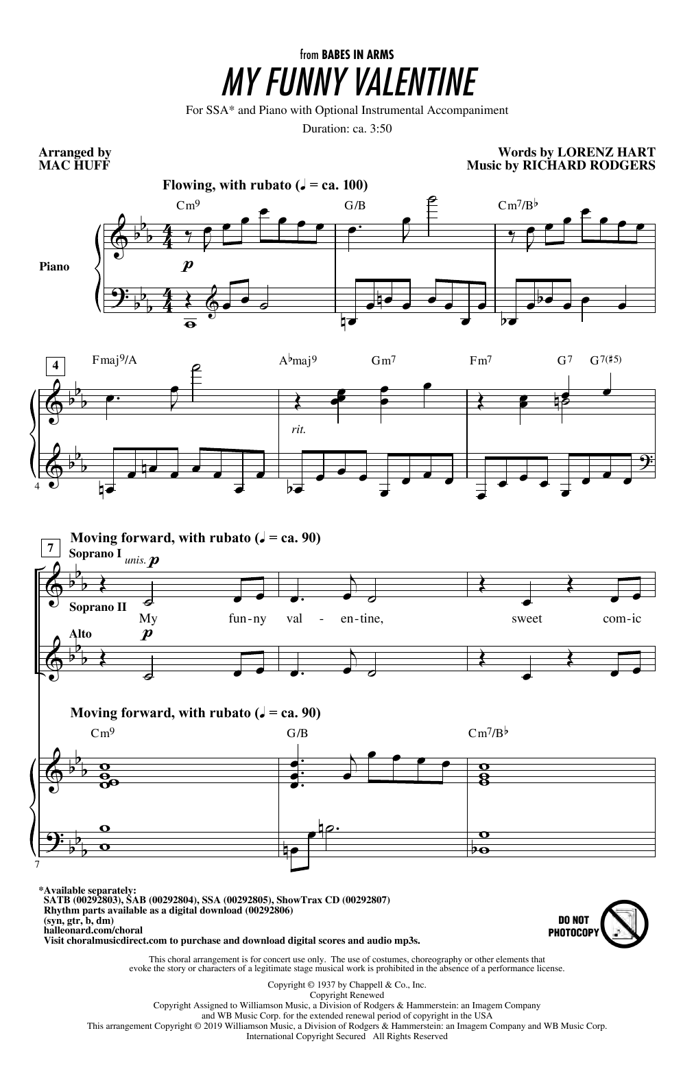 Download Rodgers & Hart My Funny Valentine (arr. Mac Huff) Sheet Music and learn how to play SSA Choir PDF digital score in minutes