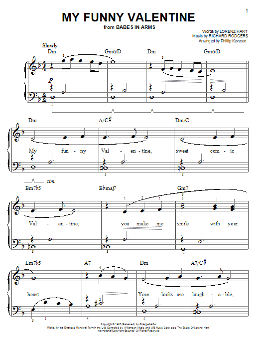 Download Rodgers & Hart My Funny Valentine Sheet Music and learn how to play Easy Piano PDF digital score in minutes