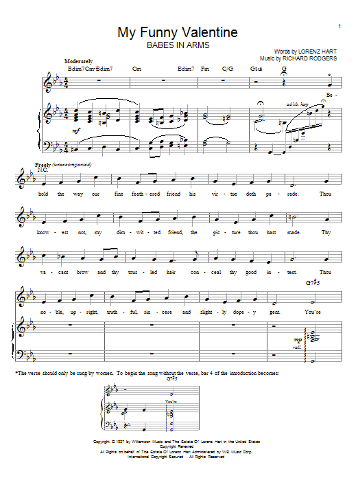 Download Rodgers & Hart My Funny Valentine Sheet Music and learn how to play Melody Line, Lyrics & Chords PDF digital score in minutes