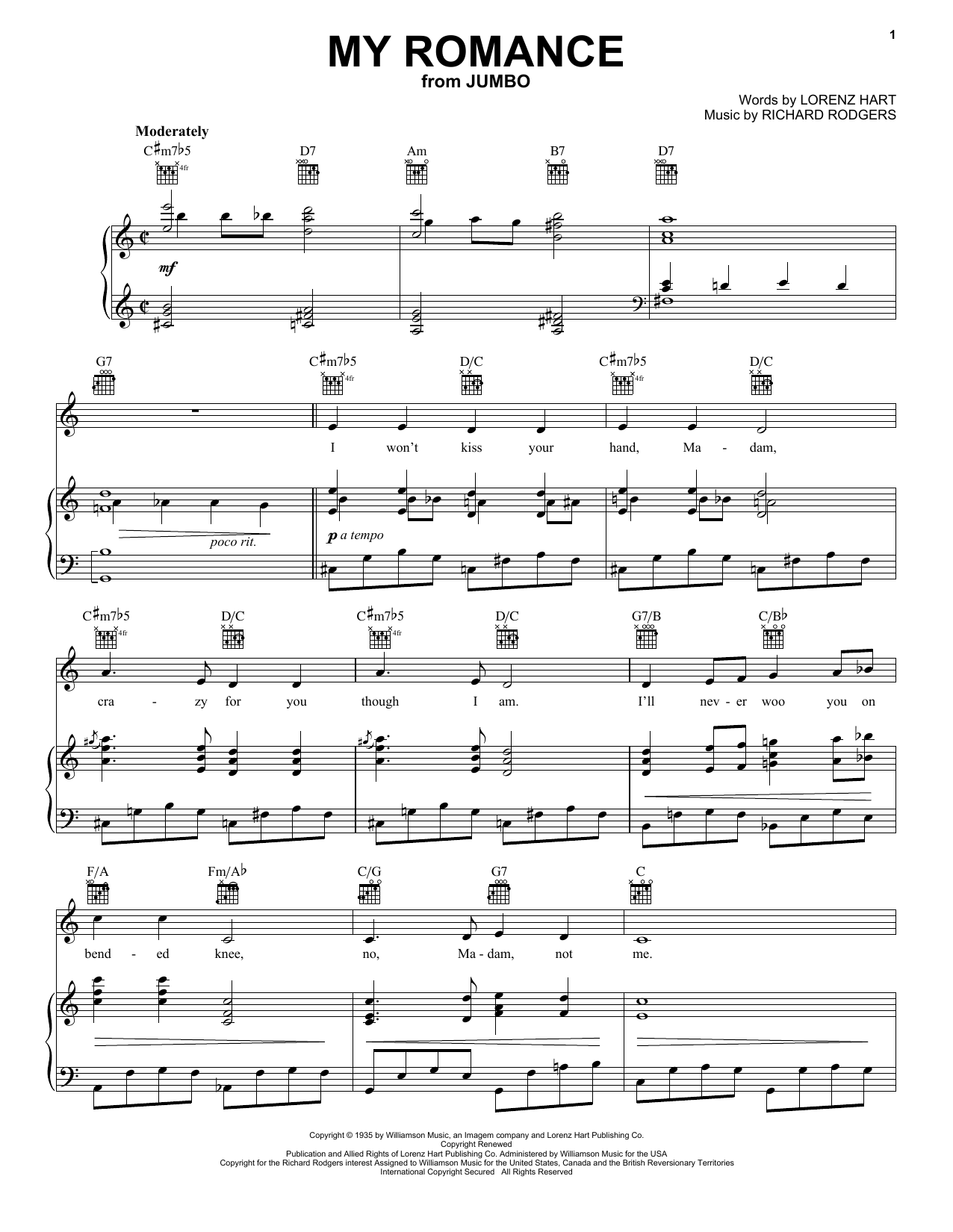 Download Rodgers & Hart My Romance Sheet Music and learn how to play Piano, Vocal & Guitar (Right-Hand Melody) PDF digital score in minutes