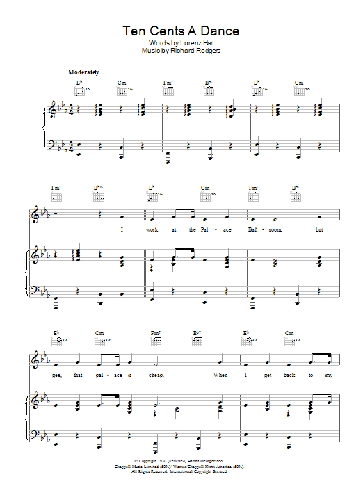 Download Rodgers & Hart Ten Cents A Dance Sheet Music and learn how to play Piano, Vocal & Guitar (Right-Hand Melody) PDF digital score in minutes