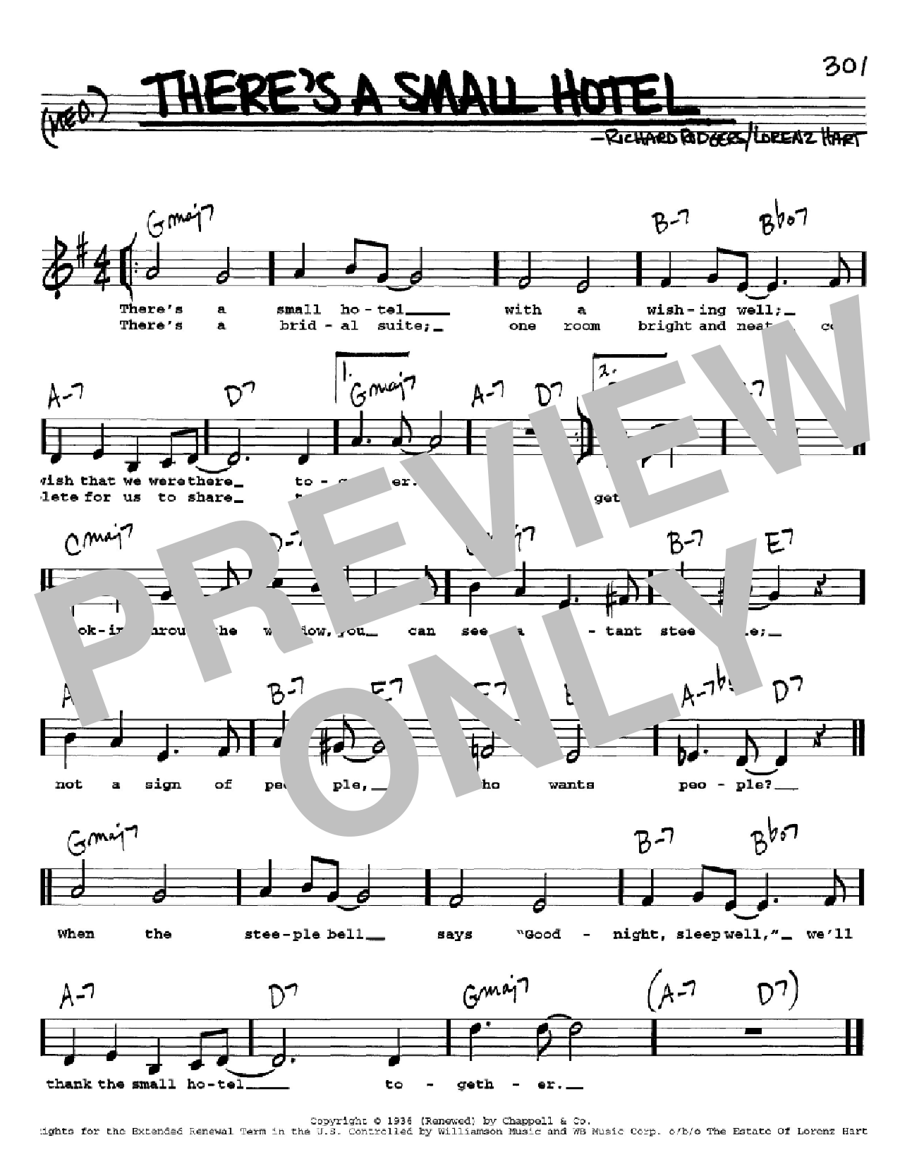 Download Rodgers & Hart There's A Small Hotel Sheet Music and learn how to play Real Book - Melody, Lyrics & Chords - C Instruments PDF digital score in minutes
