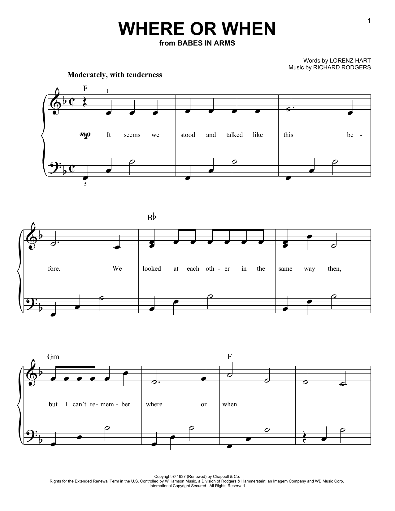 Download Rodgers & Hart Where Or When Sheet Music and learn how to play Piano, Vocal & Guitar (Right-Hand Melody) PDF digital score in minutes