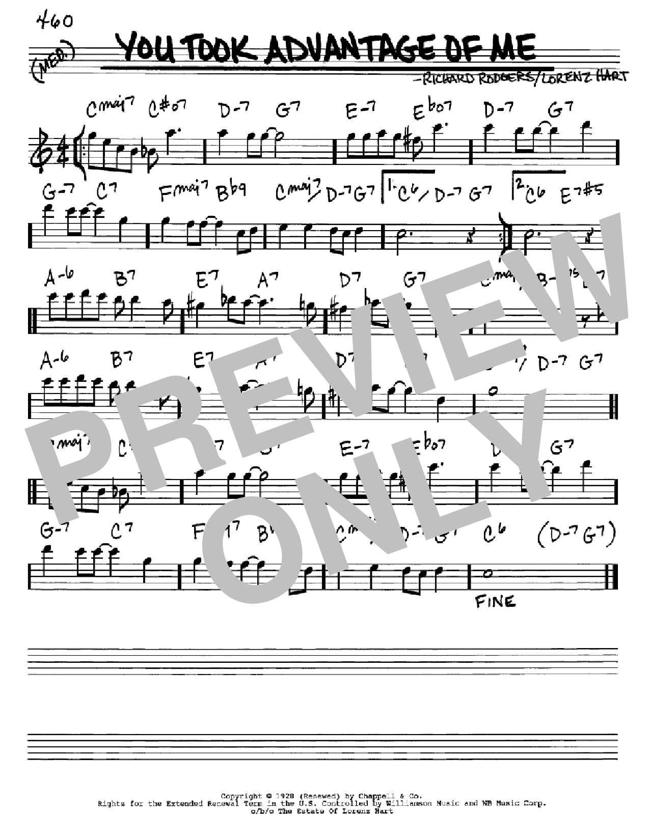 Download Rodgers & Hart You Took Advantage Of Me Sheet Music and learn how to play Real Book - Melody & Chords - Eb Instruments PDF digital score in minutes