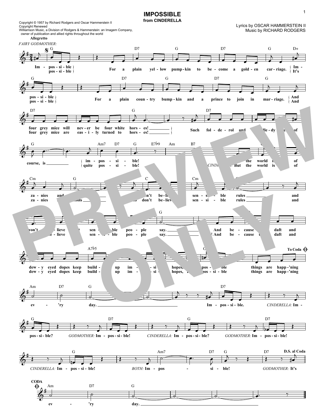 Rodgers And Hammerstein Impossible From Cinderella Sheet Music Notes Download Printable Pdf 