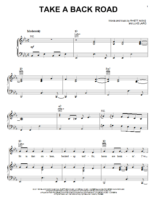 Download Rodney Atkins Take A Back Road Sheet Music and learn how to play Piano, Vocal & Guitar (Right-Hand Melody) PDF digital score in minutes