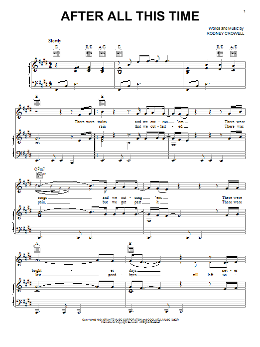 Download Rodney Crowell After All This Time Sheet Music and learn how to play Piano, Vocal & Guitar (Right-Hand Melody) PDF digital score in minutes
